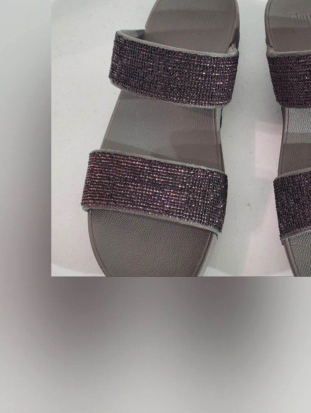 Women’s Sz 11 Sparkle Double-Strap Slide Sandals - Gray